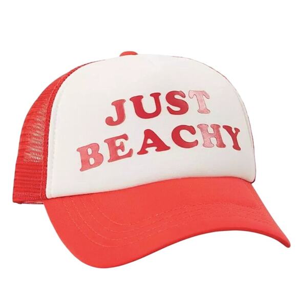 Billabong “Just Beachy” Trucker Hat Red White Mesh Snapback Surf Y2K Retro Cap - Picture 1 of 8